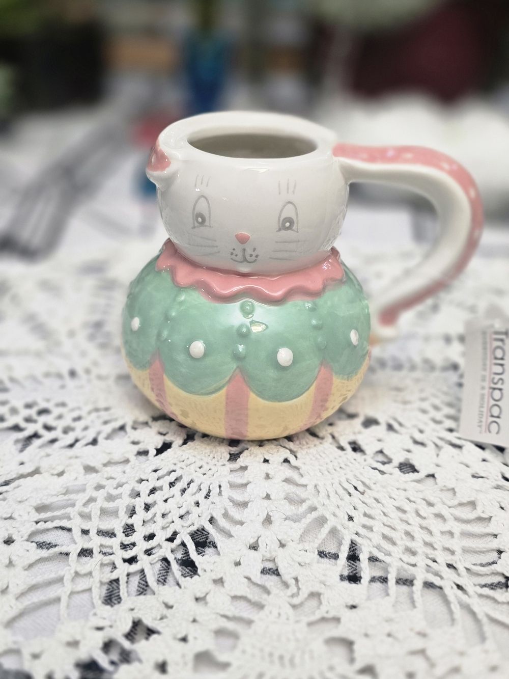 Parker Pastel Bunny Ceramic Mug in Pink, Mint & Yellow
